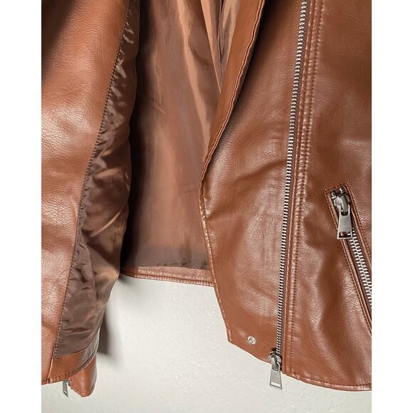 Anthropologie Women's The Saige Faux Vegan Leather Moto Jacket Brown City Biker - Picture 8 of 12